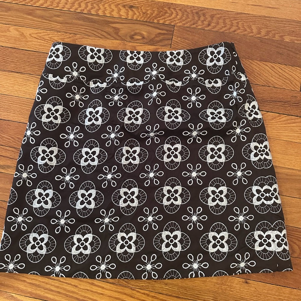 LOFT Brown and White Floral A-Line Skirt